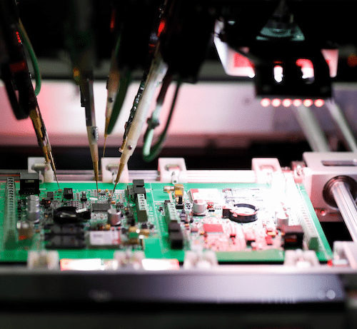 printed circuit board during a flying probe test